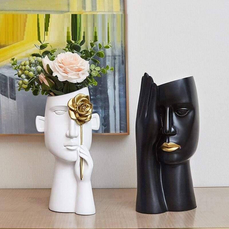 Scandinavian Resin Vase for Modern Home and Office Decor Black and white NALANI