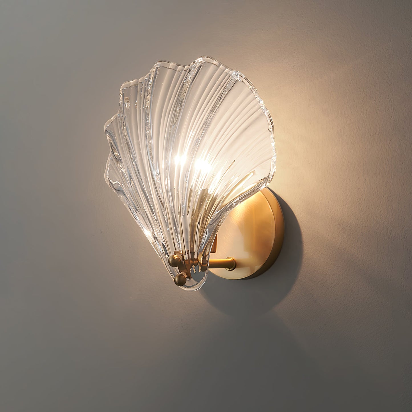 Shell Wall Light With Brass Finish Elegant Accent Lighting Model B ∅ 7.9″x H 8.7″ Brass & Clear NALANI