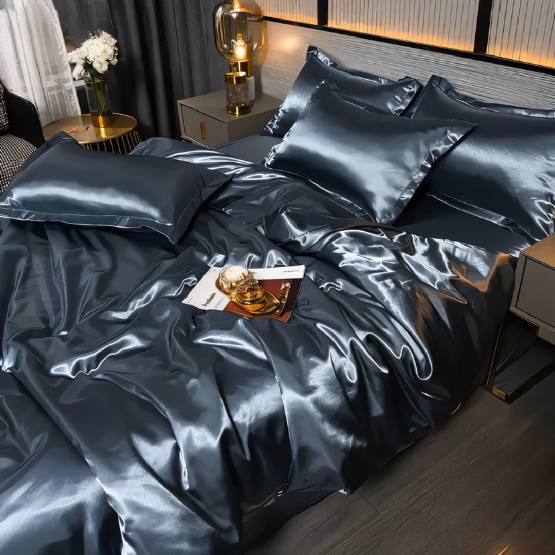 Silk Duvet Cover Breathable Luxury For Ultra Soft Comfort Blue NALANI