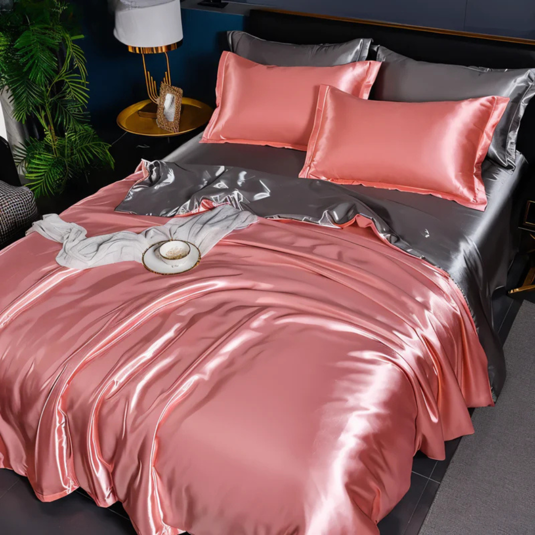 Silk Duvet Cover Breathable Luxury For Ultra Soft Comfort Pink Silver NALANI