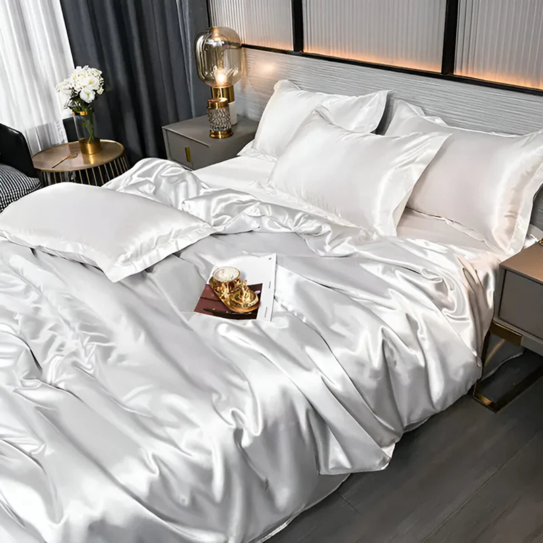 Silk Duvet Cover Breathable Luxury For Ultra Soft Comfort White NALANI