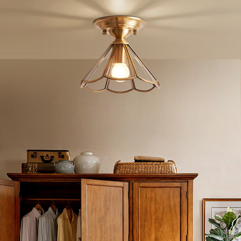 Single Bulb Brass Semi Flush Mount Light Scalloped Metal NALANI