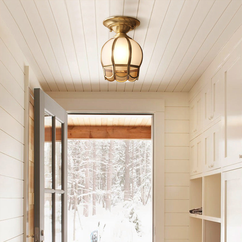 Single Bulb Brass Semi Flush Mount Light Scalloped Metal NALANI
