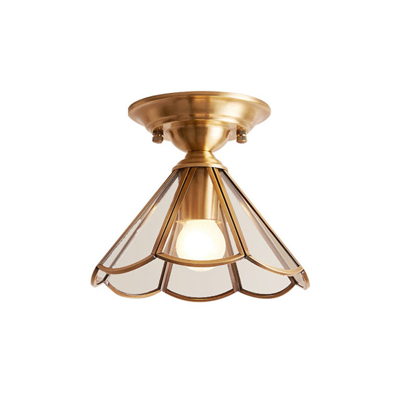 Single Bulb Brass Semi Flush Mount Light Scalloped Metal NALANI