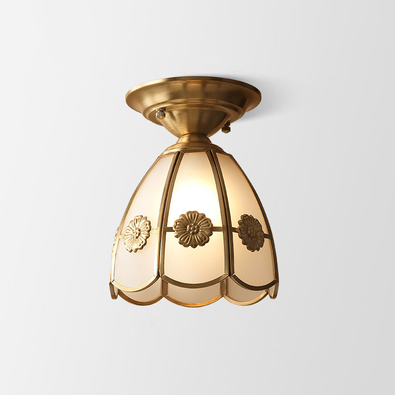 Single Bulb Brass Semi Flush Mount Light Scalloped Metal Brass B NALANI