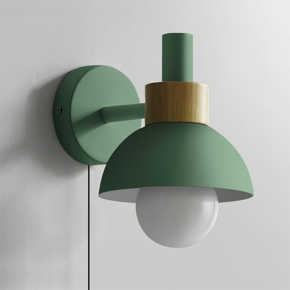 Sleek Modern Plug In Wall Lamp For Living Room Decor ∅ 5.9″ x H 6.7″ Green & Wood color NALANI