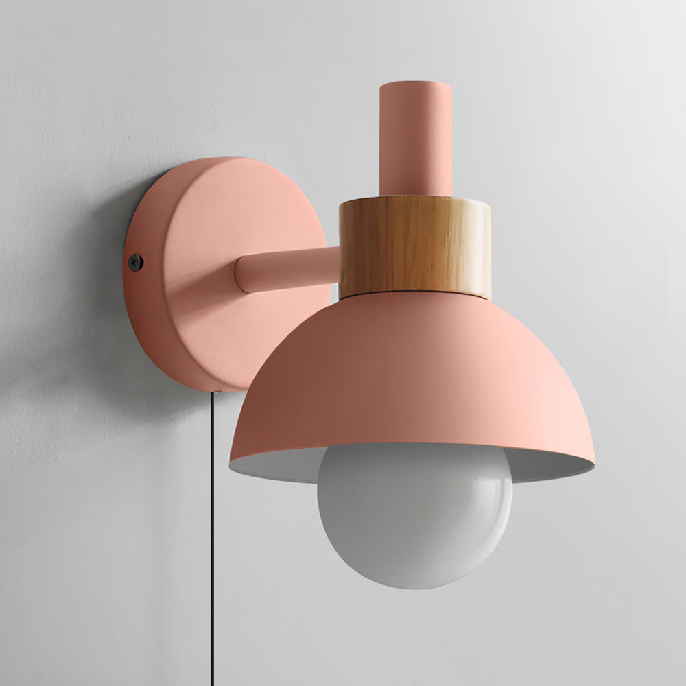 Sleek Modern Plug In Wall Lamp For Living Room Decor ∅ 5.9″ x H 6.7″ Pink & Wood color NALANI