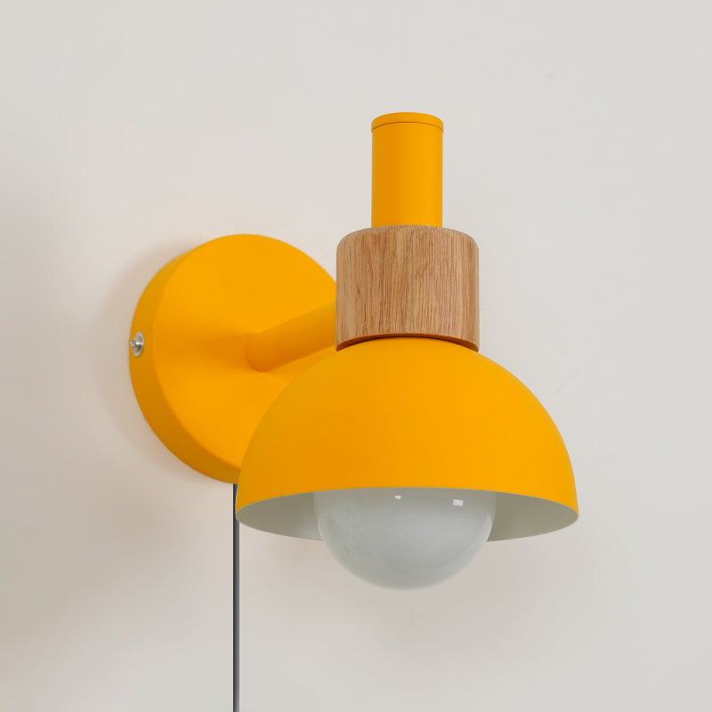 Sleek Modern Plug In Wall Lamp For Living Room Decor ∅ 5.9″ x H 6.7″ Yellow & Wood color NALANI