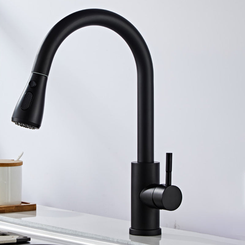 Stainless Steel Bridge Faucet With Pull Down Sprayer Black Gooseneck Faucet NALANI