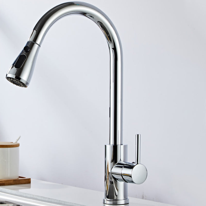 Stainless Steel Bridge Faucet With Pull Down Sprayer Silver Gooseneck Faucet NALANI