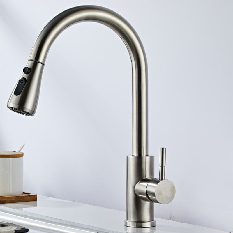 Stainless Steel Bridge Faucet With Pull Down Sprayer Stainless Steel Gooseneck Faucet NALANI