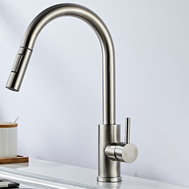 Stainless Steel Bridge Faucet With Pull Down Sprayer Stainless Steel Gooseneck Pull Out Faucet NALANI