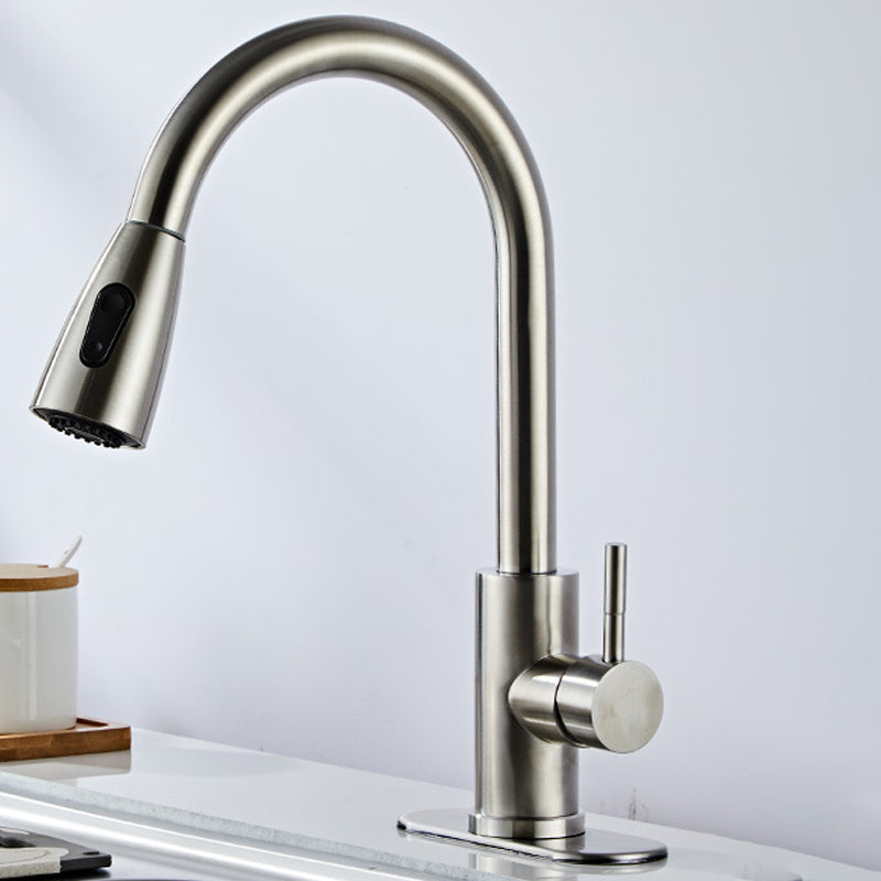 Stainless Steel Bridge Faucet With Pull Down Sprayer Stainless Steel Gooseneck High Arc NALANI
