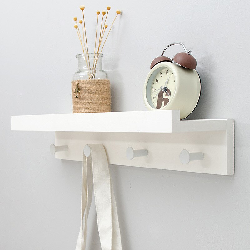 Stylish Wall Shelf With Hooks for Home Entryway Storage 4 hooks White NaLani