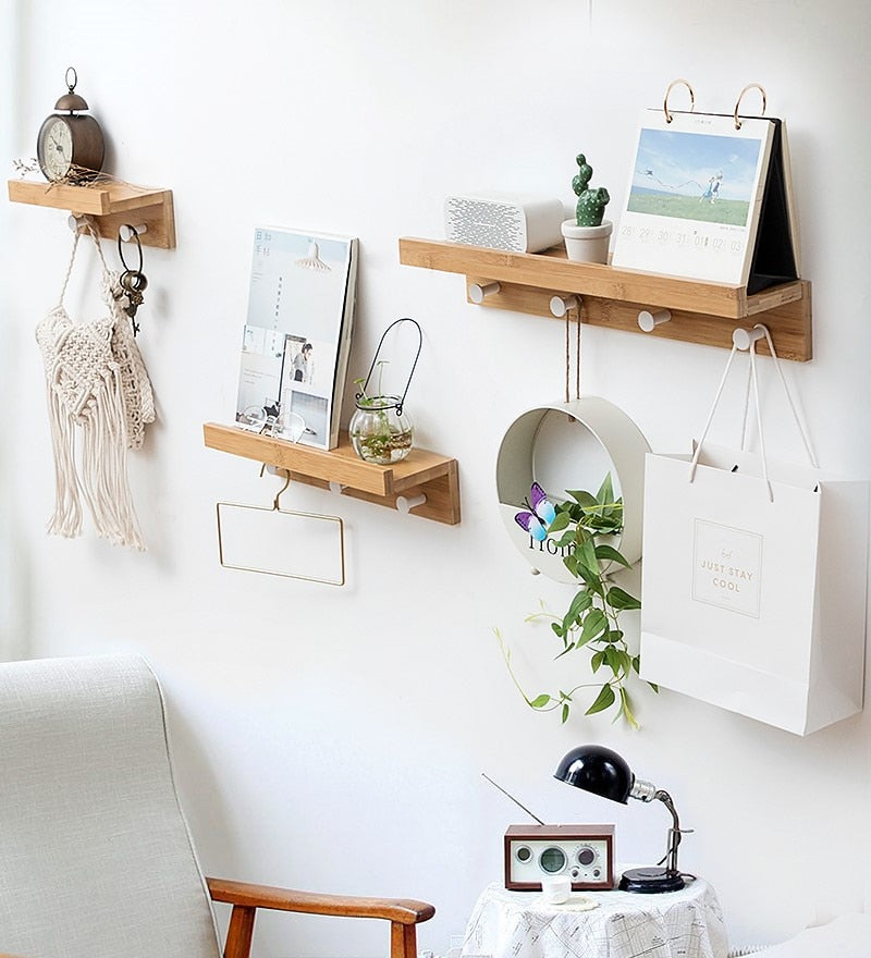 Stylish Wall Shelf With Hooks for Home Entryway Storage NaLani