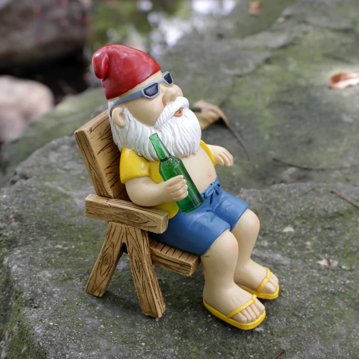 Sunbathing Garden Gnome Statue Resin With Lounge Chair NALANI