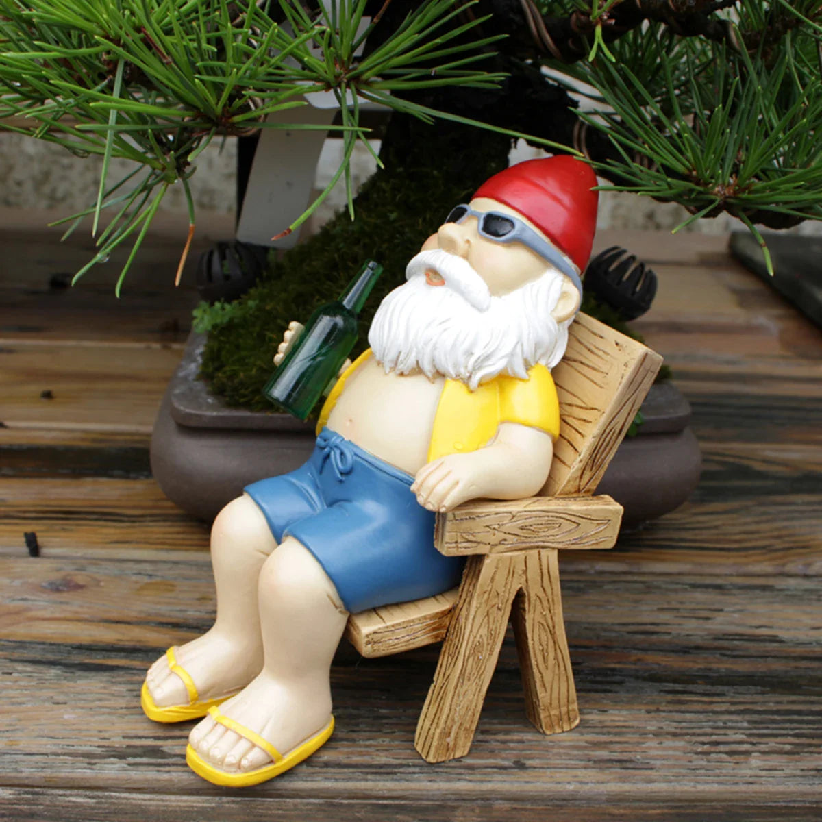 Sunbathing Garden Gnome Statue Resin With Lounge Chair NALANI