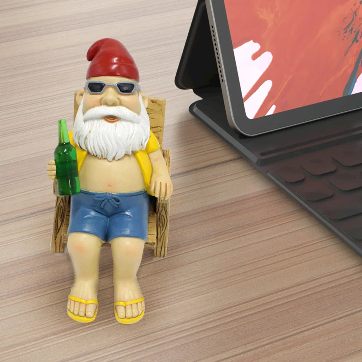 Sunbathing Garden Gnome Statue Resin With Lounge Chair NALANI