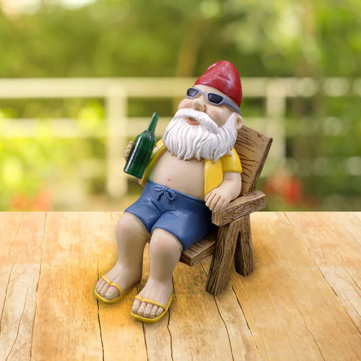 Sunbathing Garden Gnome Statue Resin With Lounge Chair NALANI
