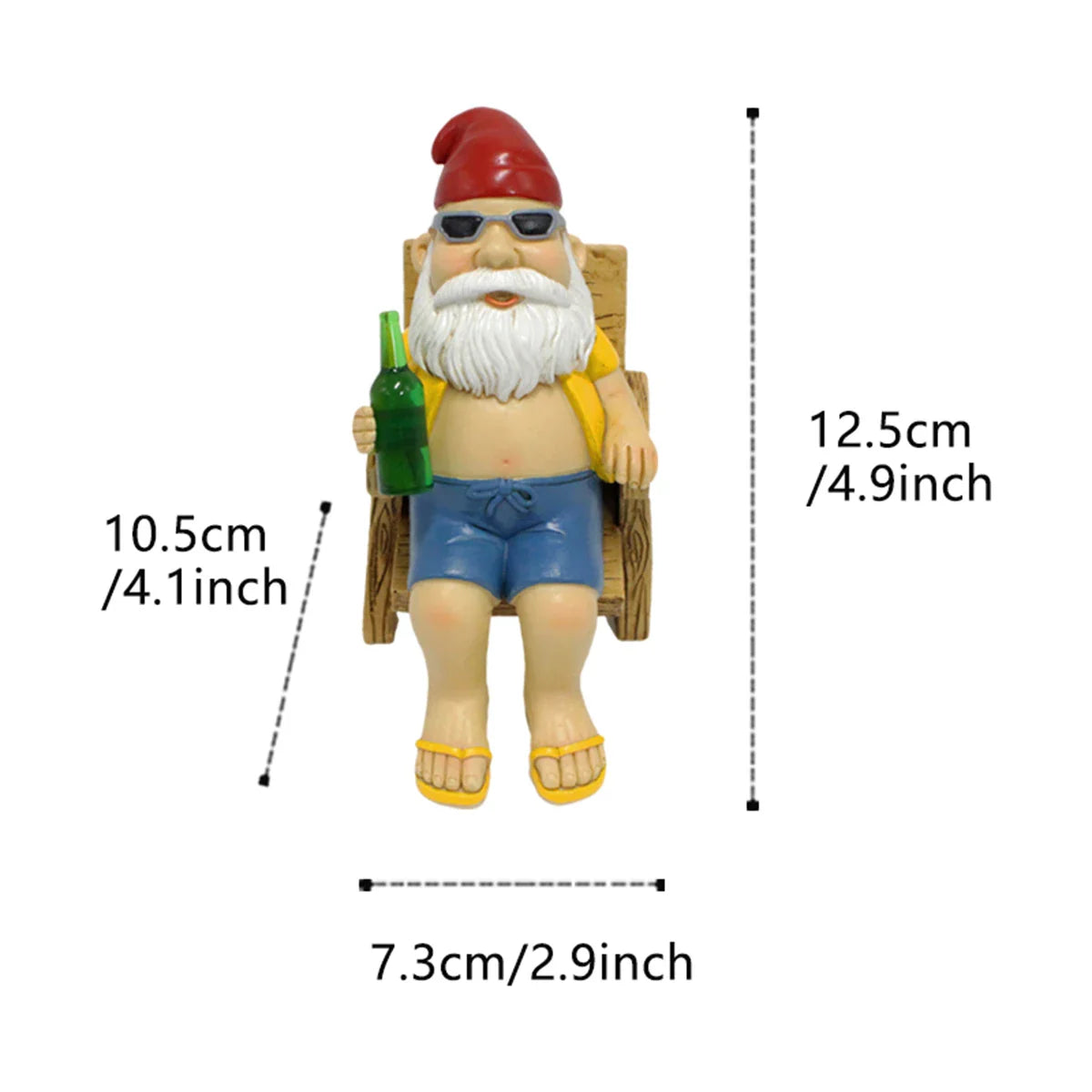 Sunbathing Garden Gnome Statue Resin With Lounge Chair NALANI