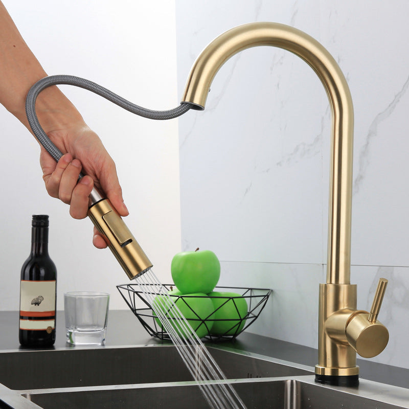 Touch Sensor Kitchen Faucet With Pull Down Sprayer High Arc Gold Column NALANI