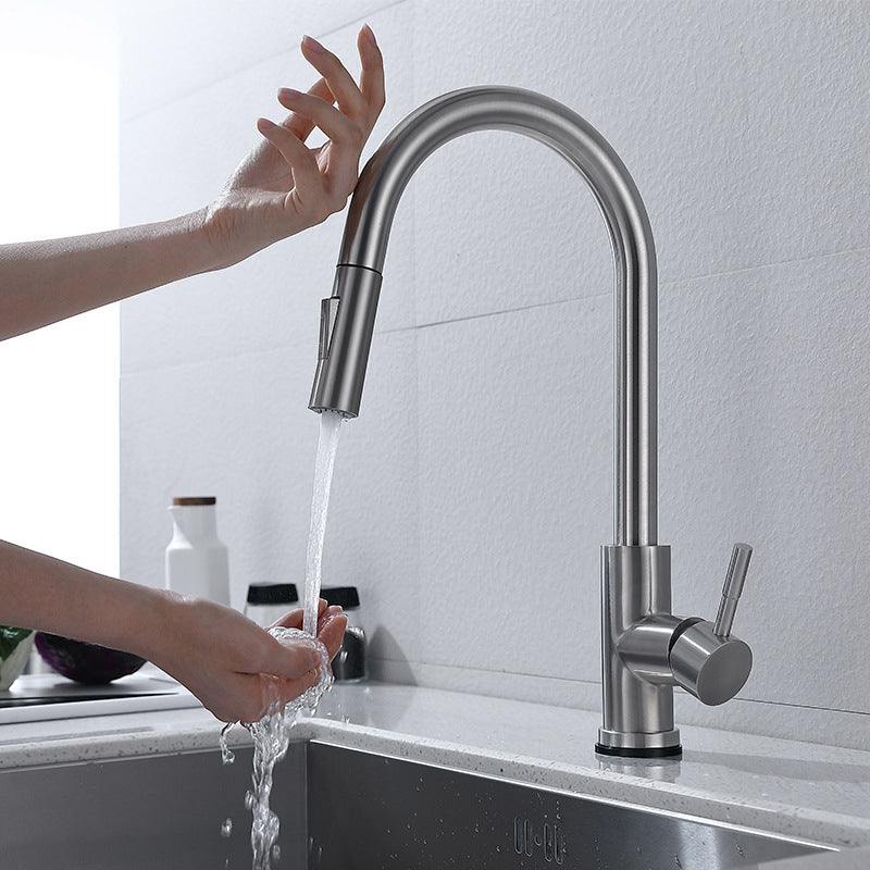 Touch Sensor Kitchen Faucet With Pull Down Sprayer High Arc White Silver Cylinder NALANI