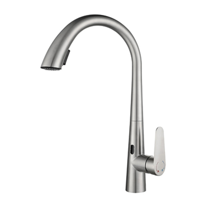 Touchless Gooseneck Kitchen Faucet With Pull Down Sprayer Silver Sensor NALANI