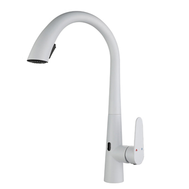 Touchless Gooseneck Kitchen Faucet With Pull Down Sprayer White Sensor NALANI