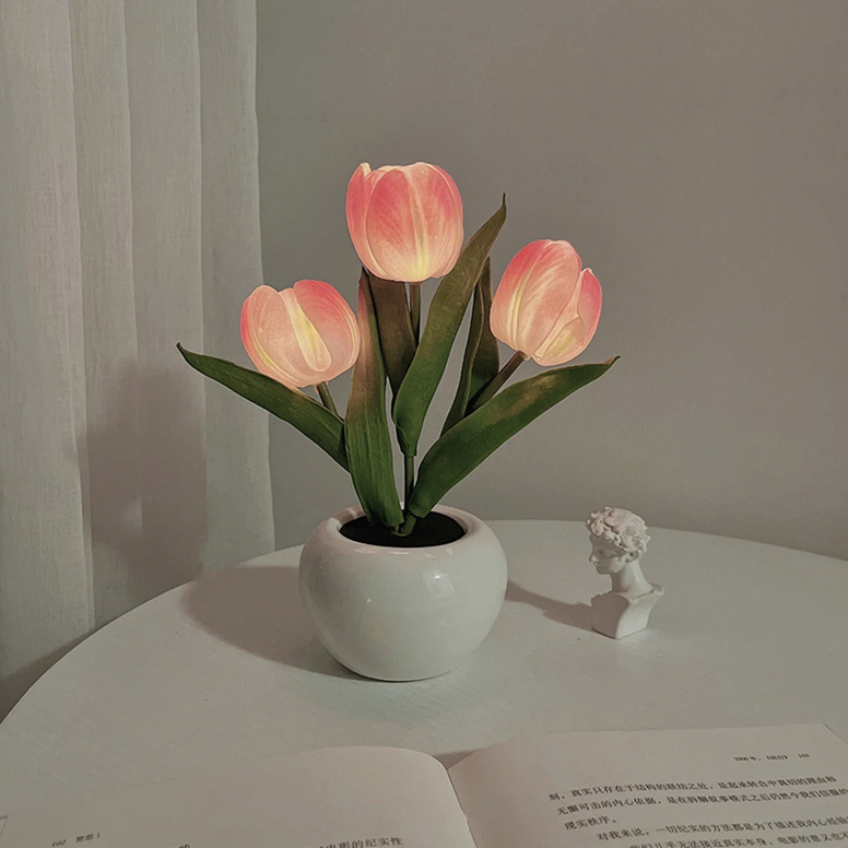 Tulip Night Lamp Ceramic Flower Night Light For Home Pink Accu Mini NALANI