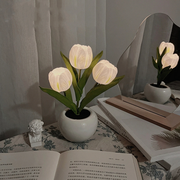 Tulip Night Lamp Ceramic Flower Night Light For Home White Accu Mini NALANI