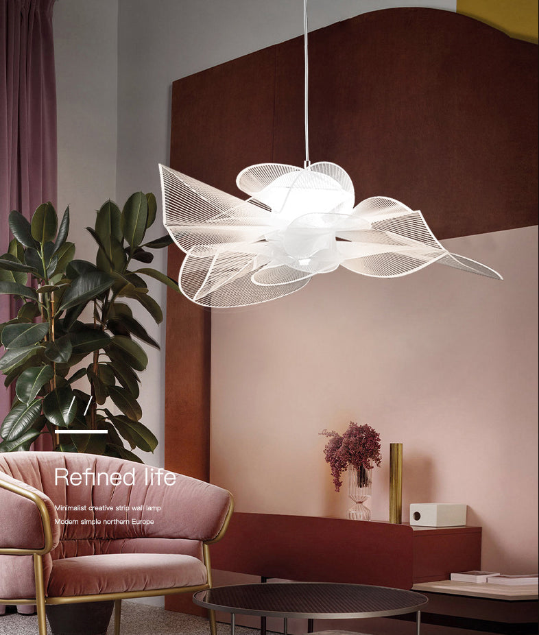 Tulle Like Floral Chandelier LED Cafe Pendant Light White NALANI