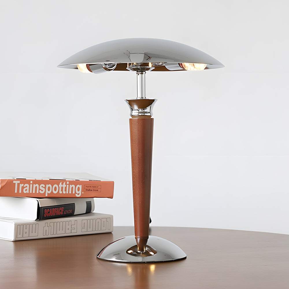 Vintage Chrome Iron Table Lamp with Mushroom Shade and 3-Stage Dimmer Dimmable NALANI