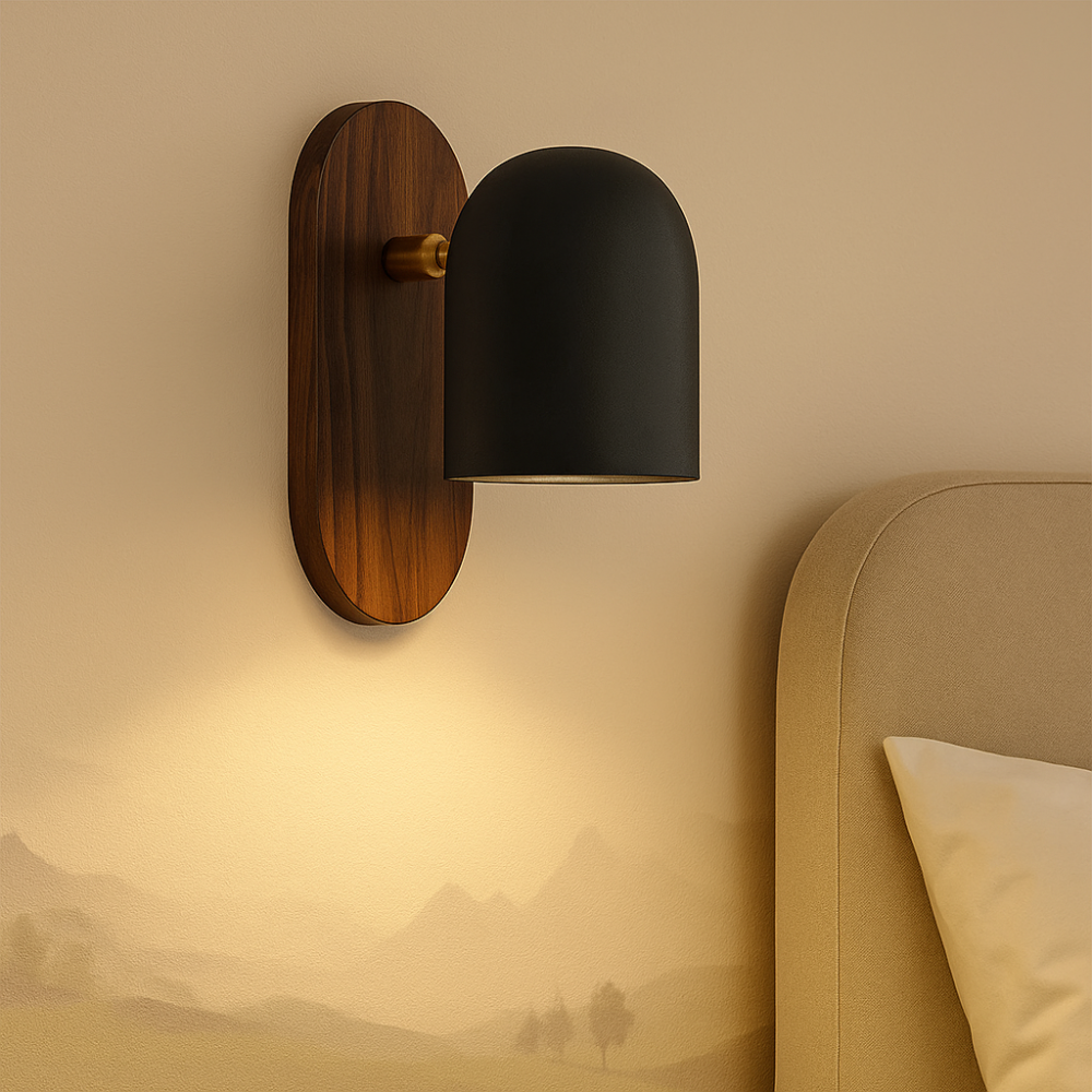 Walnut Wall Light Minimalist Design with Warm Ambient Glow Svart (stil 1) NaLani