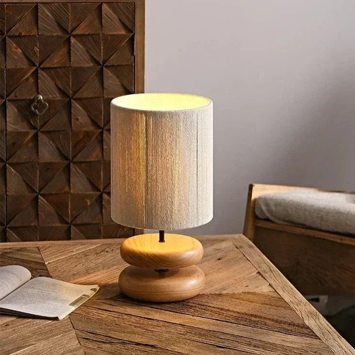 Walnut Wood Bedside Lamp With Fabric Shade For Bedroom Oak NALANI
