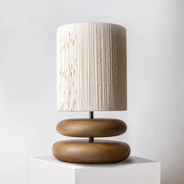 Walnut Wood Bedside Lamp With Fabric Shade For Bedroom NALANI