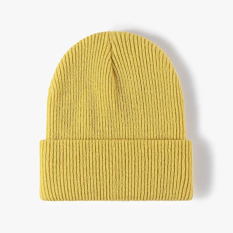 Warm Knitted Beanie Hat Unisex Autumn Winter Comfort Yellow One Size NALANI