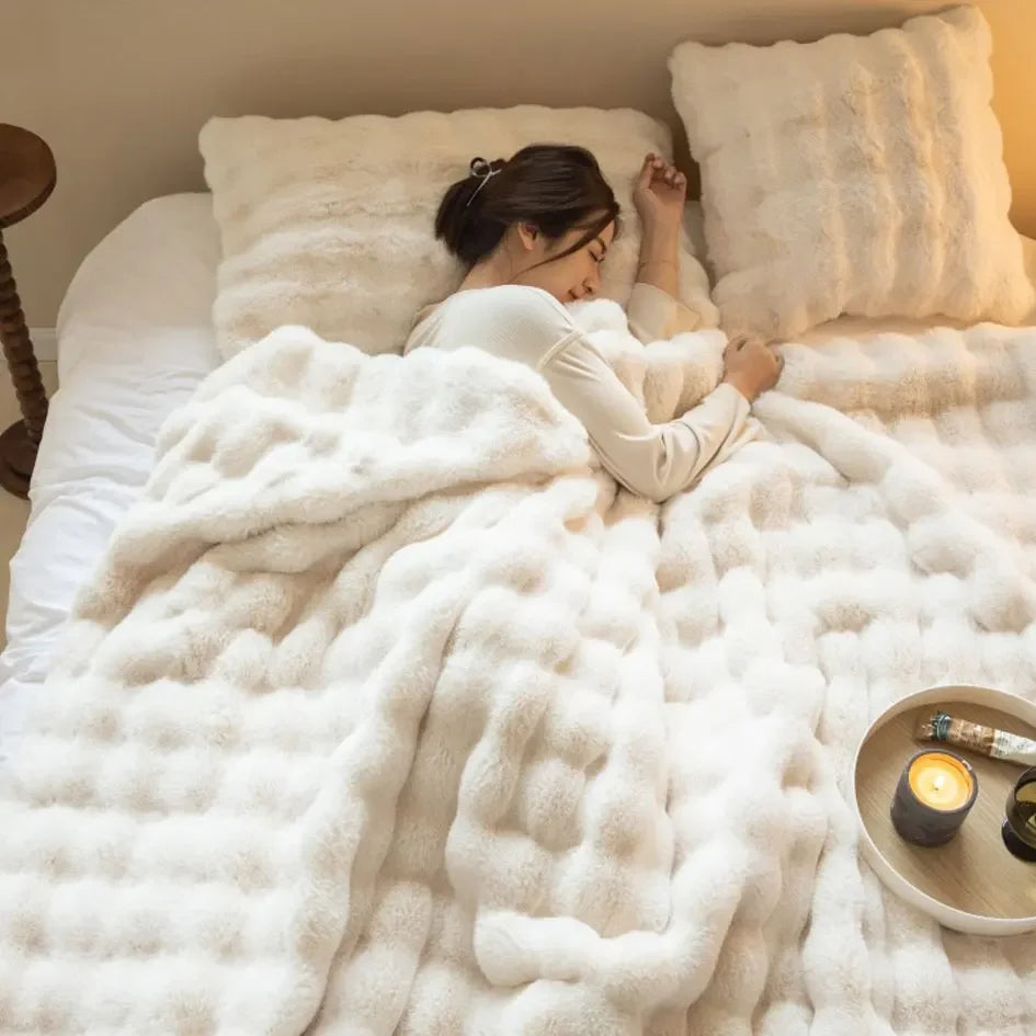 Winter Plush Blanket Cozy Warm Throw For Cold Nights White NALANI