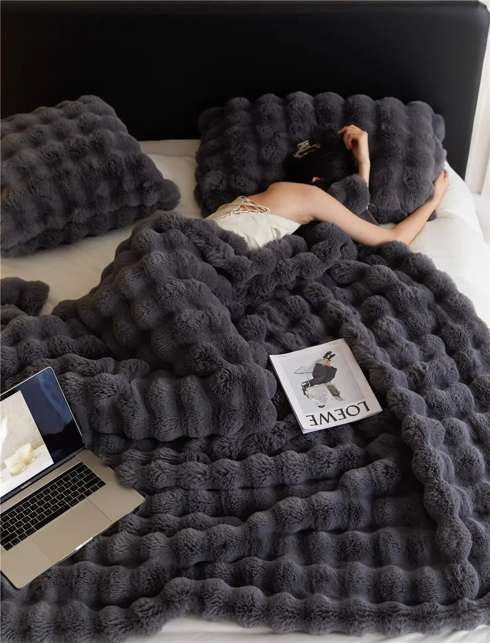 Winter Plush Blanket Cozy Warm Throw For Cold Nights dark gray NALANI