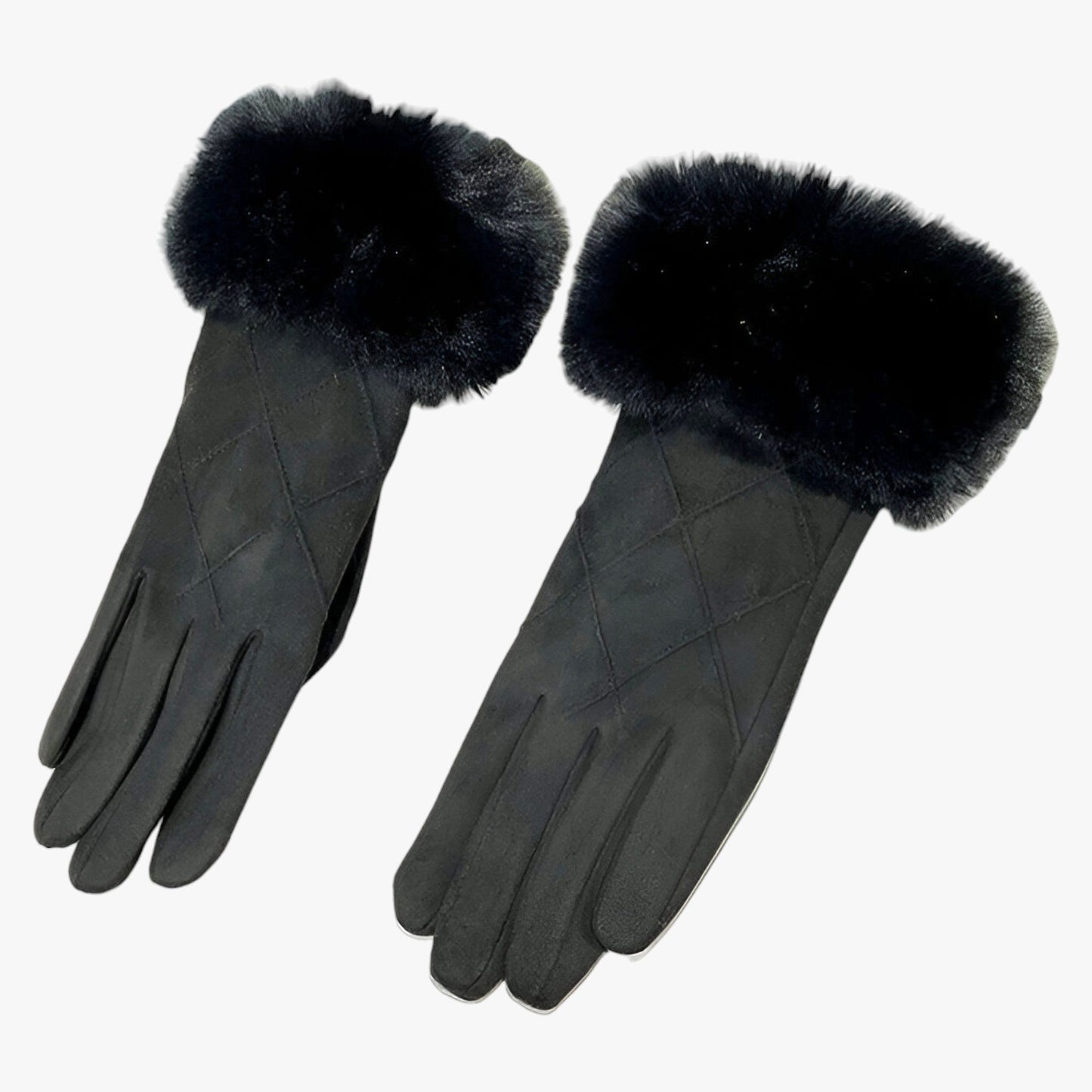 Winter Suede Plaid Gloves With Touchscreen Fleece Lined Black NALANI