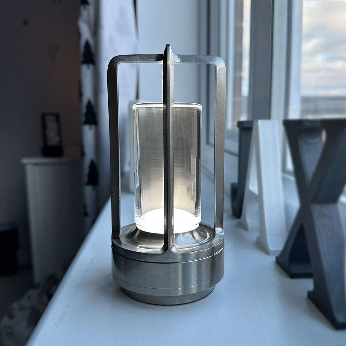 Wireless Vintage Lantern Table Lamp with Adjustable Brightness Silver NALANI