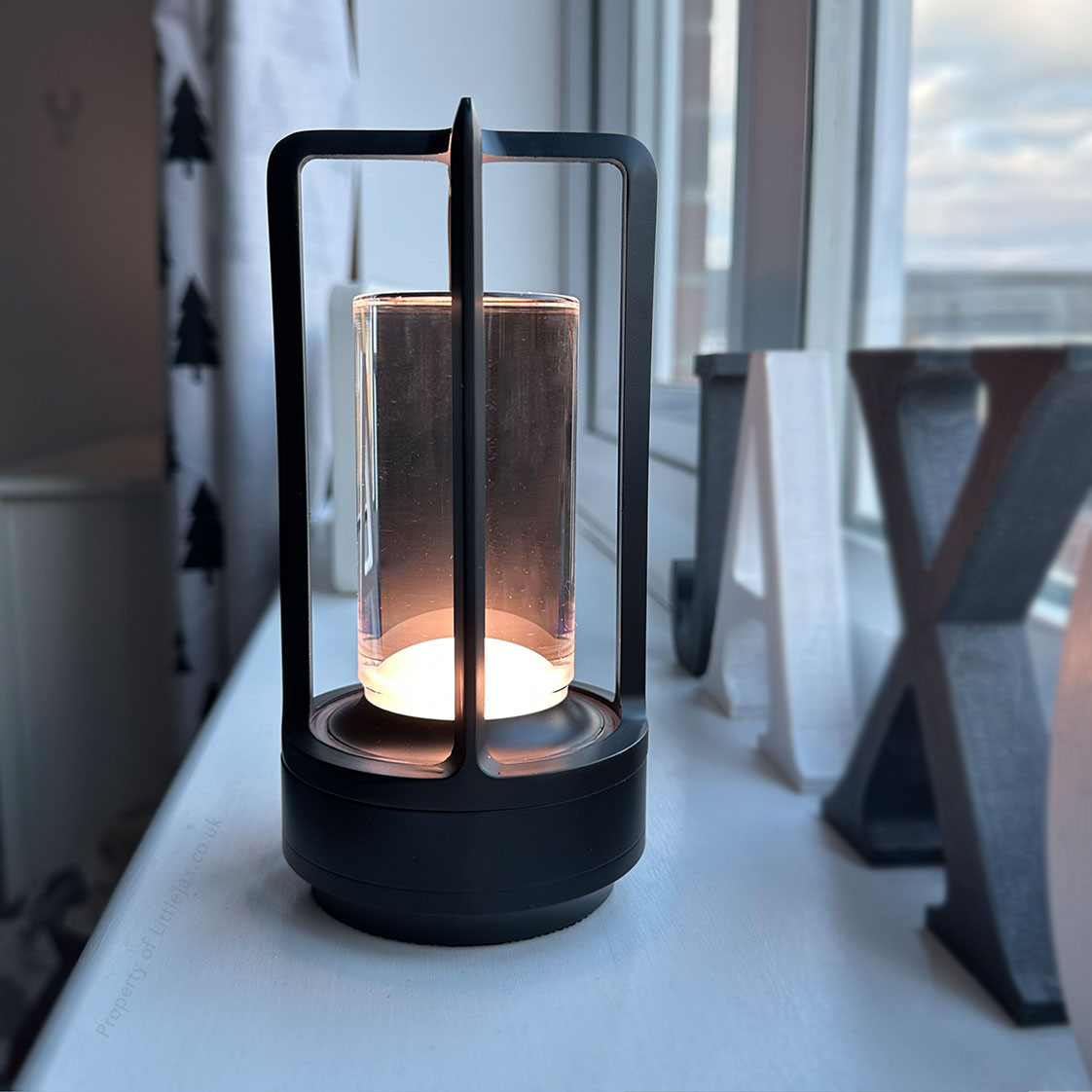 Wireless Vintage Lantern Table Lamp with Adjustable Brightness Black NALANI