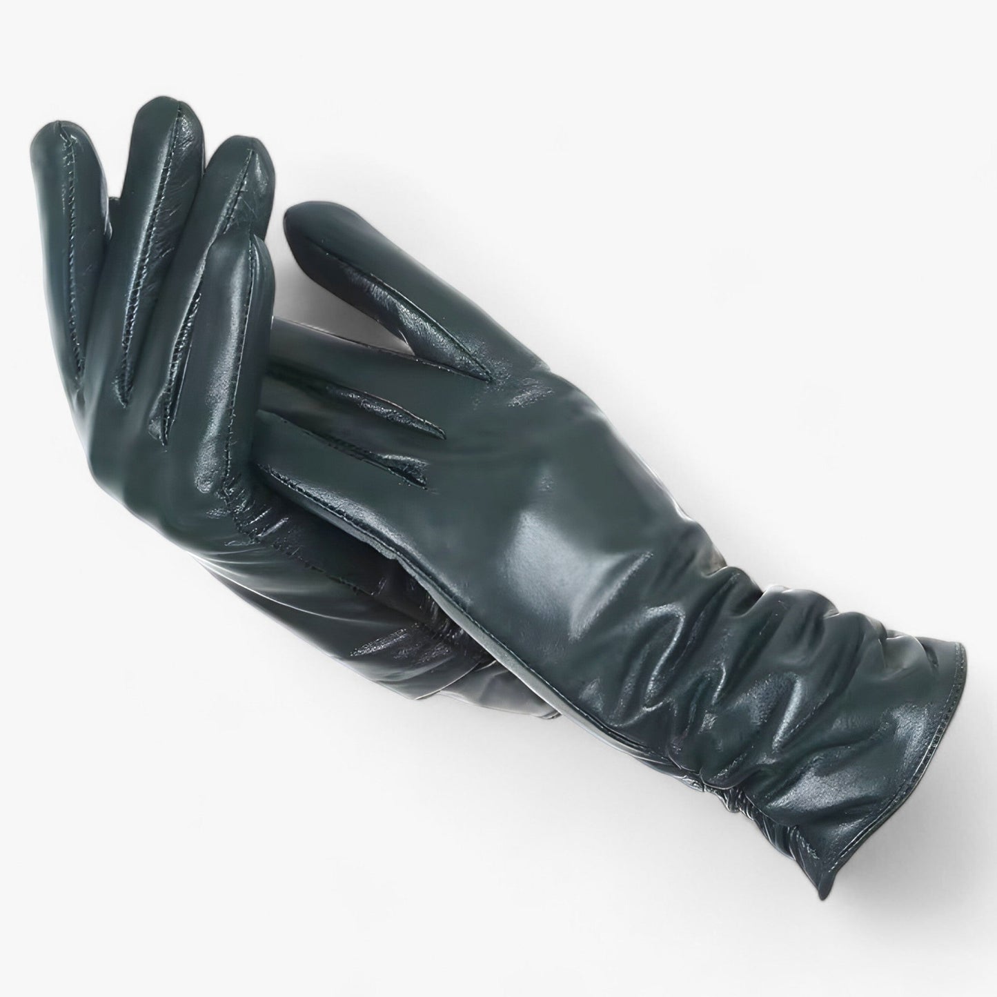 Women Sheepskin Leather Winter Gloves Elegant Warmth Black-green NALANI
