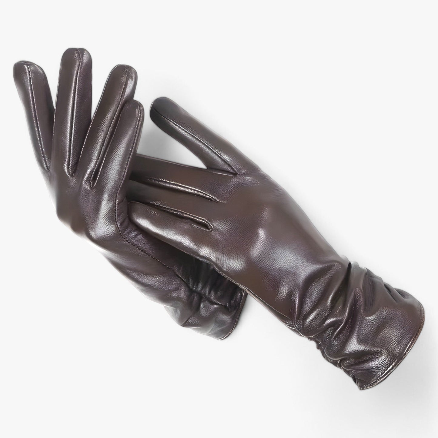 Women Sheepskin Leather Winter Gloves Elegant Warmth Dark brown NALANI