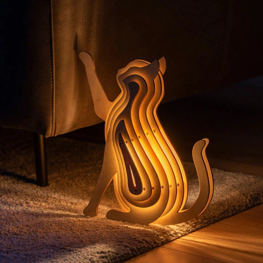 Wooden Animal Light Unique 3D Design Creative Home Decor Lamp Cat NaLani