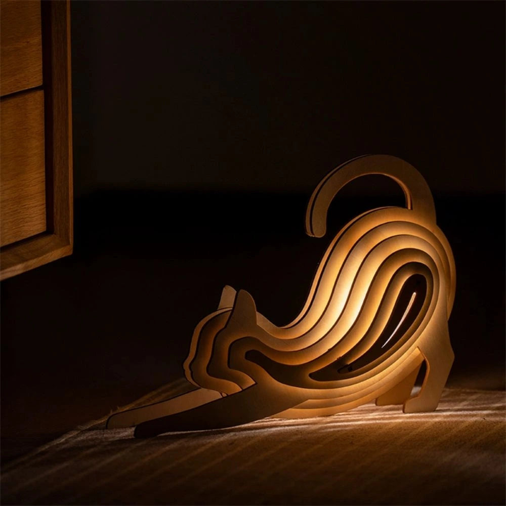 Wooden Animal Light Unique 3D Design Creative Home Decor Lamp Lazy Cat NaLani