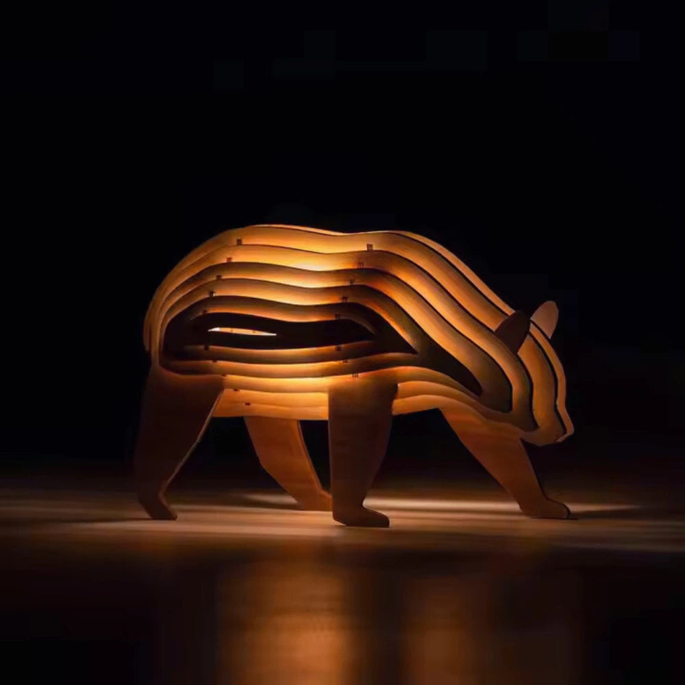 Wooden Animal Light Unique 3D Design Creative Home Decor Lamp Bear NaLani