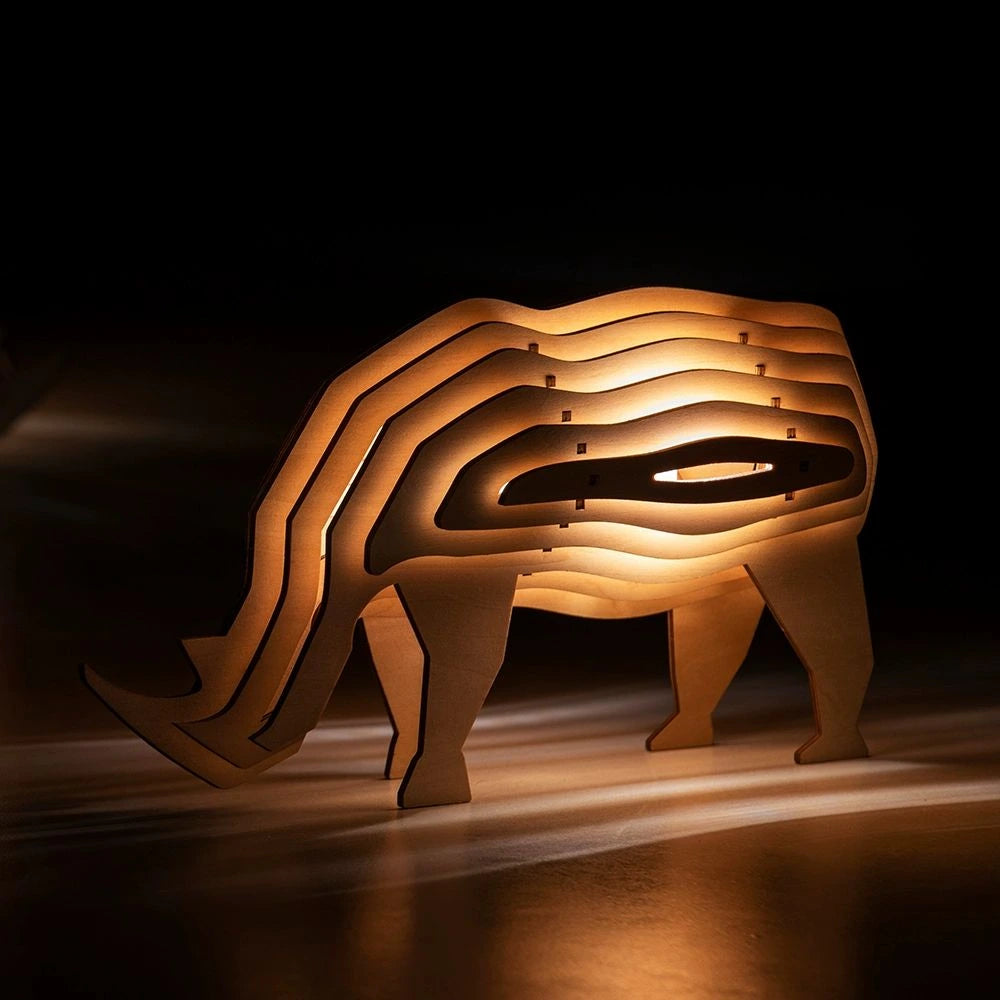 Wooden Animal Light Unique 3D Design Creative Home Decor Lamp Rhino NaLani