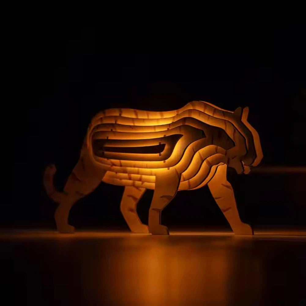 Wooden Animal Light Unique 3D Design Creative Home Decor Lamp Tiger NaLani