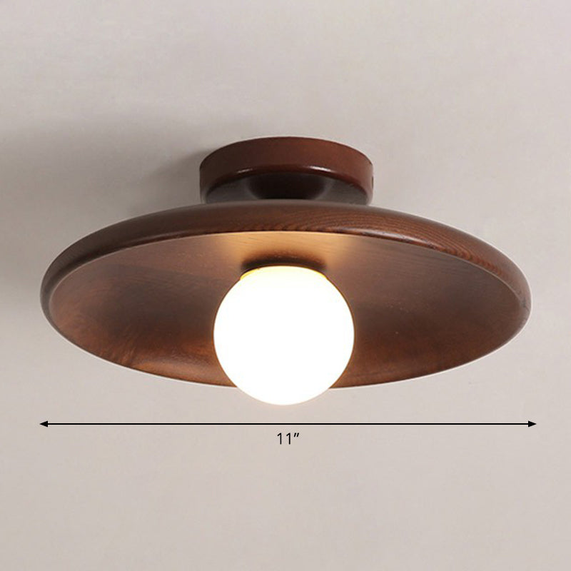 Wooden Bowl Ceiling Lamp Minimalist Semi Flush Mount Light Brown NALANI