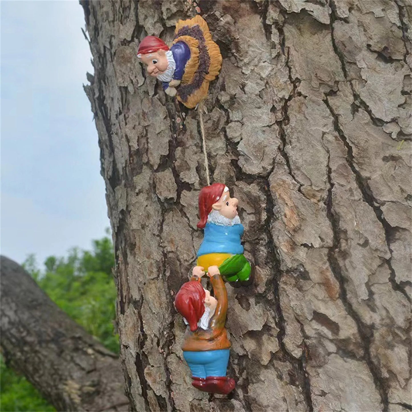 Wooden Garden Gnome Sculpture Playful Outdoor Ornament Decoration Smiling Wanderers SEREIN